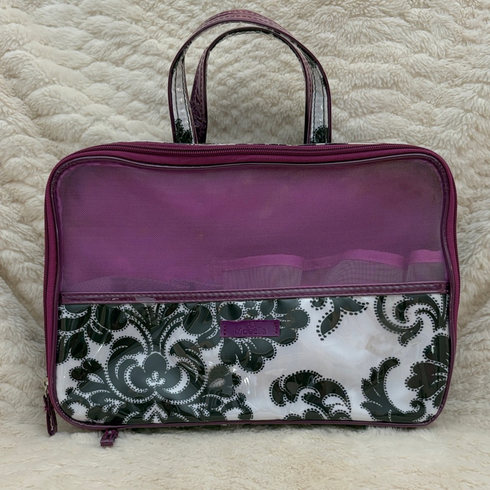 Modella Purple and Black Floral Cosmetic Bag